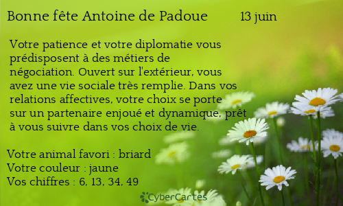 Carte bonne f&ecirc;te Antoine de Padoue